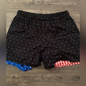 Chubbies The Danger Zone Mens Running Shorts XL Black Stars American Flag